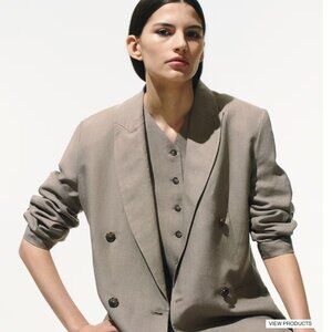 H&M Studio Linen-Blend Blazer - Taupe - Size Large